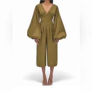 Andrea Iyamah Jumpsuit Cotton Poplin‎ Small Olive Green Bubble Hem Sleeves Fall